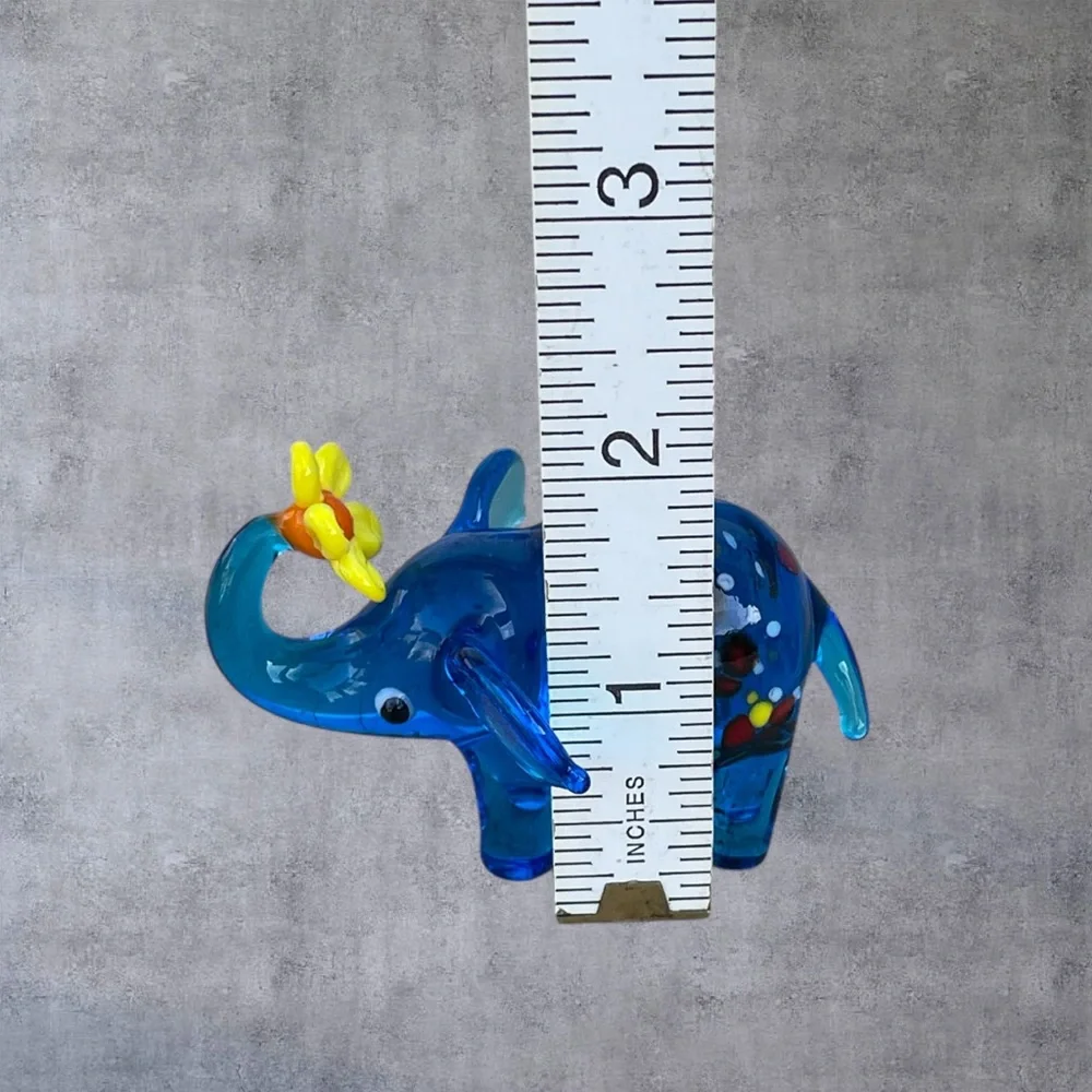 Pier 1 Glass Lucky Ella Elephant Figurine with Yellow Flower & Spots VGUC